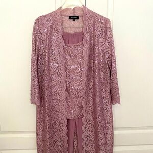 R&M Richards 3 Piece Pink Formal Pantsuit/Sequined Jacket